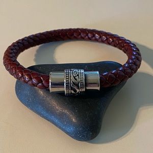 Sale!! Round braided leather wristlet with magnetic stainless clasp